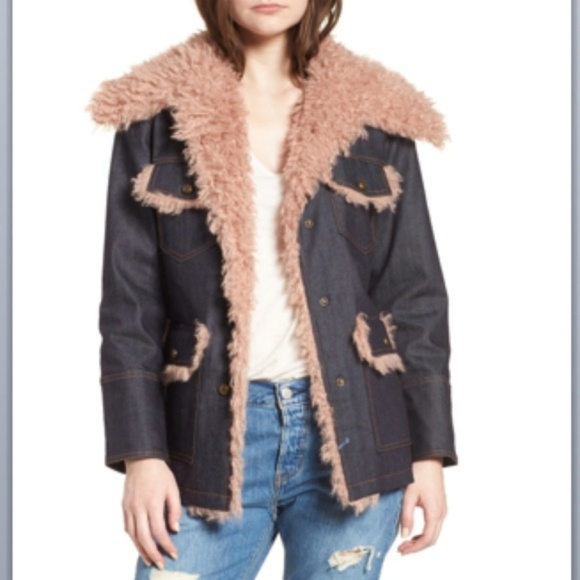 avec les filles faux fur trim denim parka